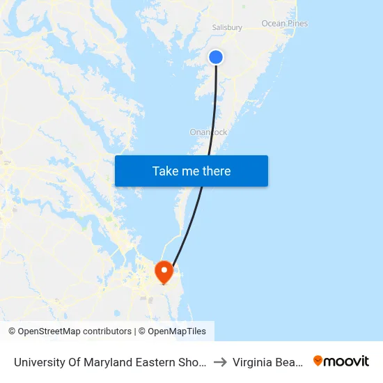 University Of Maryland Eastern Shore to Virginia Beach map