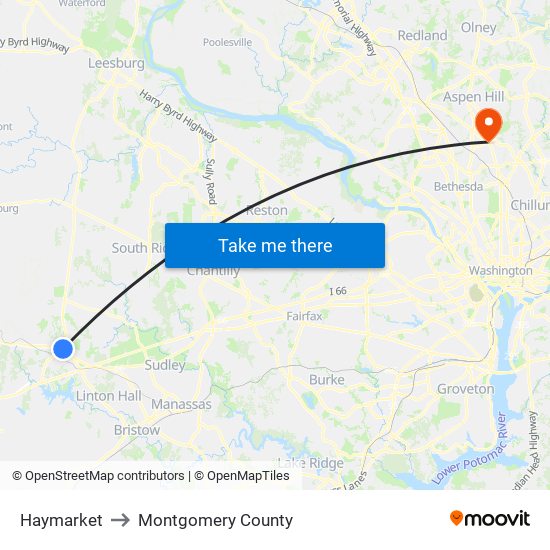 Haymarket to Montgomery County map