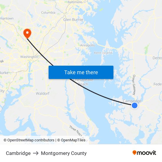 Cambridge to Montgomery County map