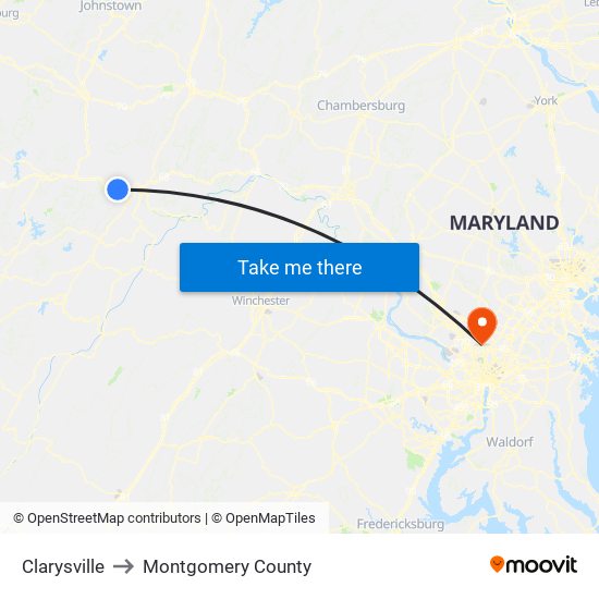 Clarysville to Montgomery County map