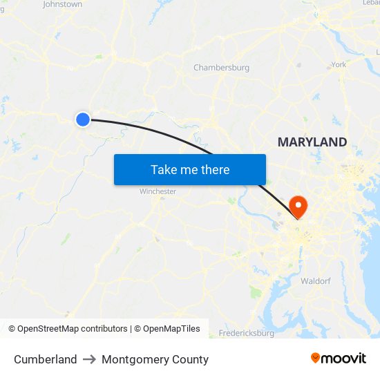 Cumberland to Montgomery County map