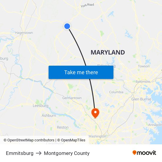 Emmitsburg to Montgomery County map