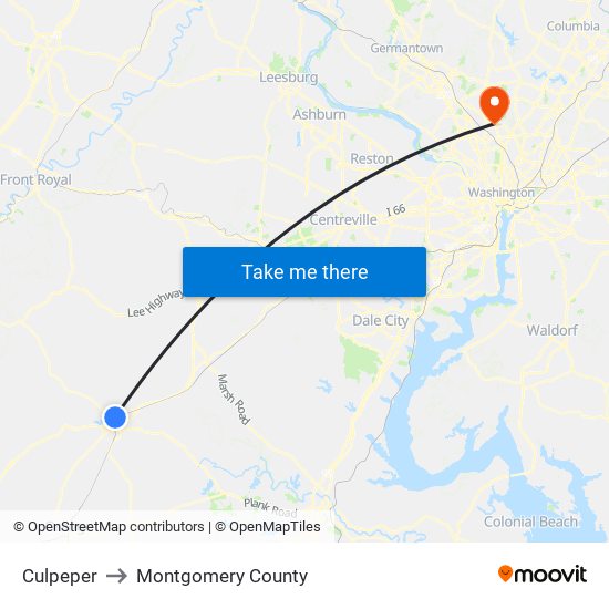 Culpeper to Montgomery County map