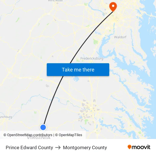 Prince Edward County to Montgomery County map