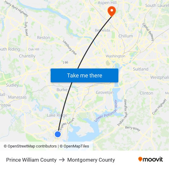 Prince William County to Montgomery County map