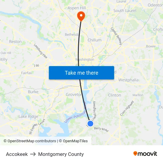 Accokeek to Montgomery County map