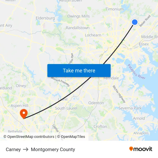 Carney to Montgomery County map
