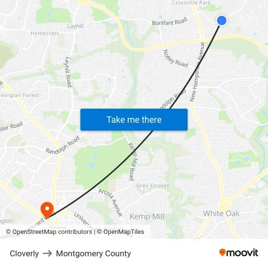 Cloverly to Montgomery County map