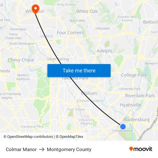 Colmar Manor to Montgomery County map