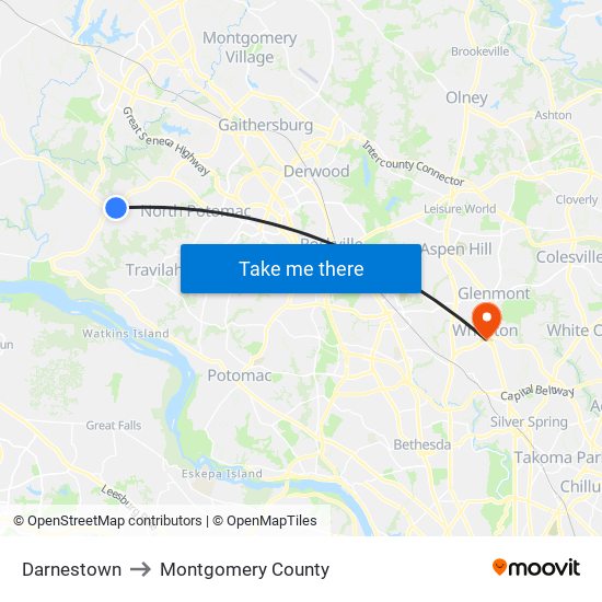 Darnestown to Montgomery County map