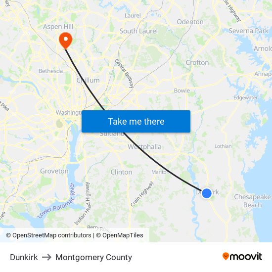 Dunkirk to Montgomery County map