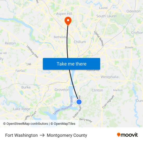 Fort Washington to Montgomery County map