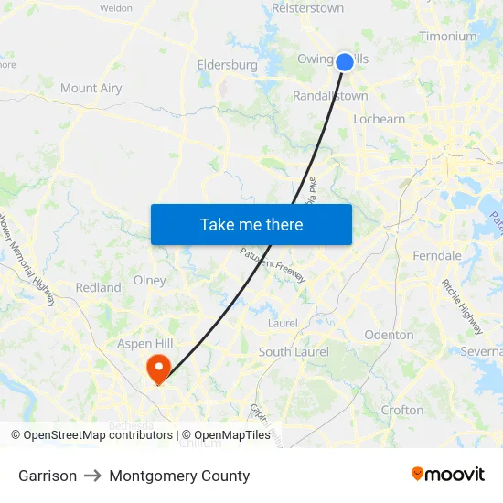 Garrison to Montgomery County map