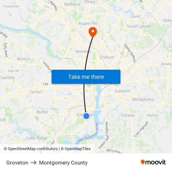 Groveton to Montgomery County map