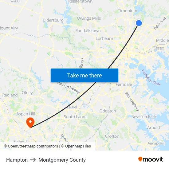 Hampton to Montgomery County map
