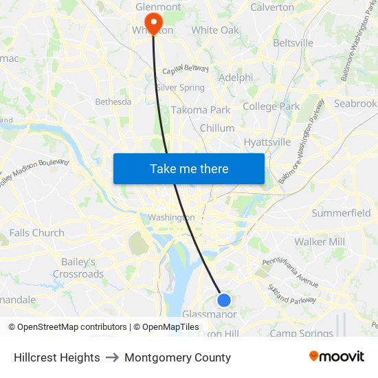 Hillcrest Heights to Montgomery County map