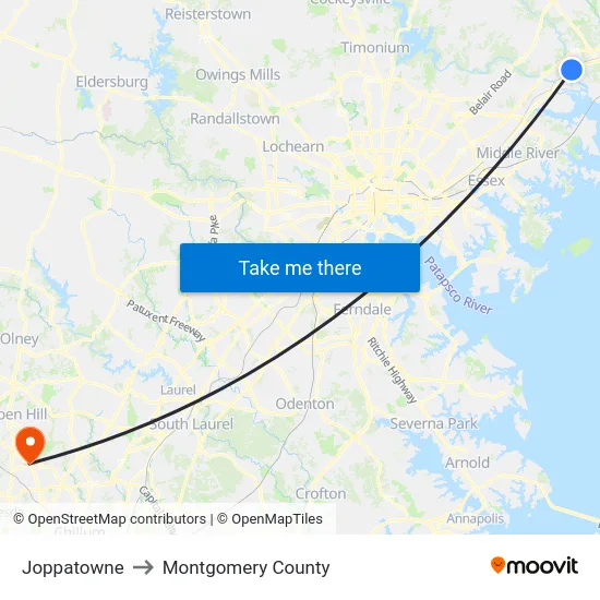 Joppatowne to Montgomery County map