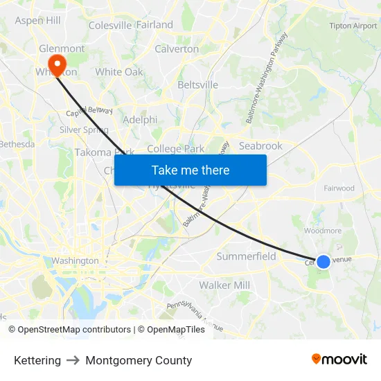 Kettering to Montgomery County map