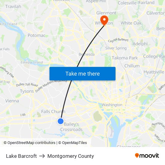 Lake Barcroft to Montgomery County map