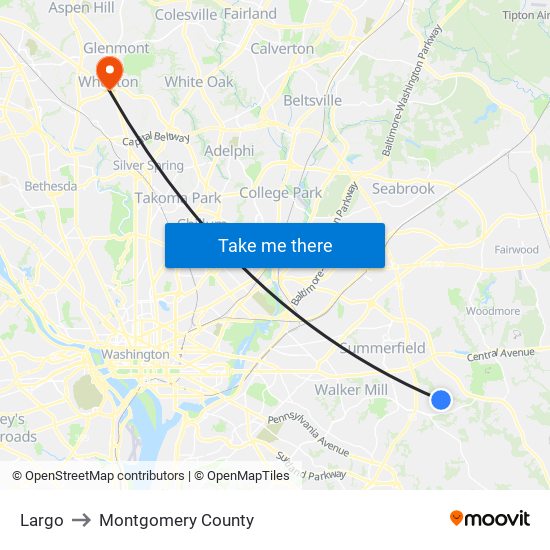 Largo to Montgomery County map