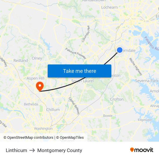 Linthicum to Montgomery County map