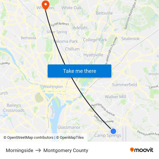 Morningside to Montgomery County map