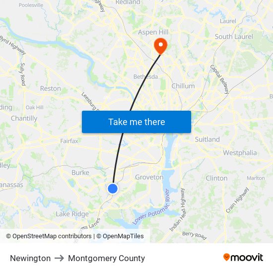 Newington to Montgomery County map