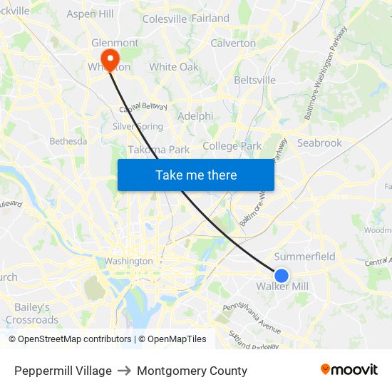 Peppermill Village to Montgomery County map