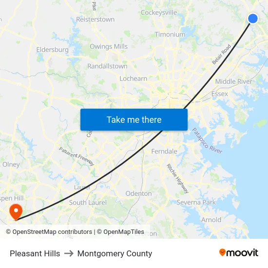 Pleasant Hills to Montgomery County map