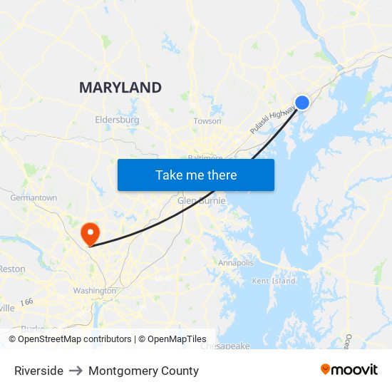 Riverside to Montgomery County map