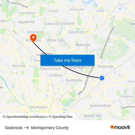 Seabrook to Montgomery County map