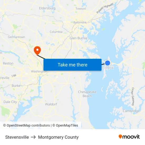 Stevensville to Montgomery County map