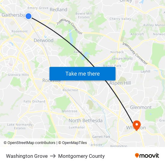 Washington Grove to Montgomery County map