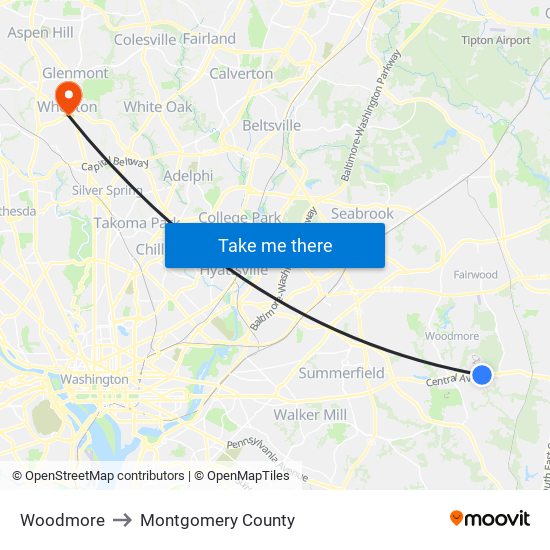 Woodmore to Montgomery County map