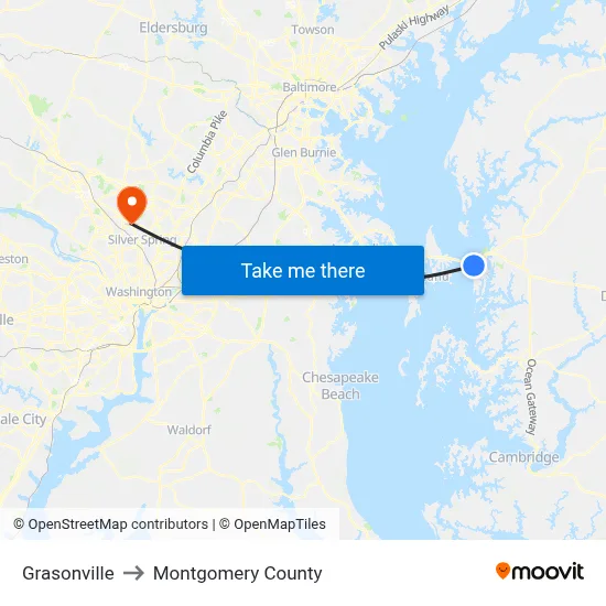 Grasonville to Montgomery County map