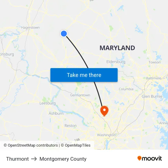 Thurmont to Montgomery County map