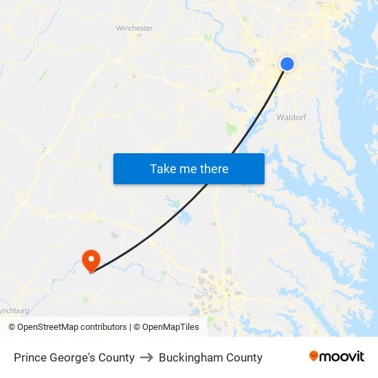 Prince George's County to Buckingham County map