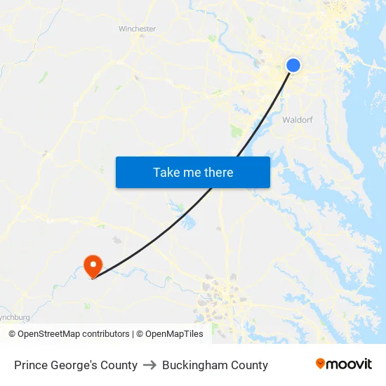 Prince George's County to Buckingham County map