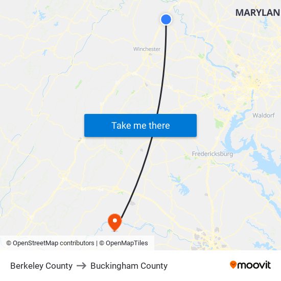 Berkeley County to Buckingham County map