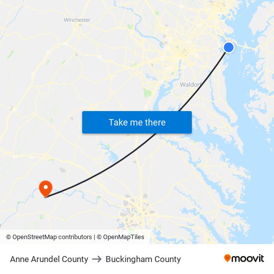 Anne Arundel County to Buckingham County map