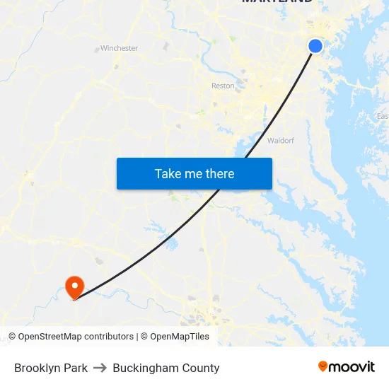 Brooklyn Park to Buckingham County map