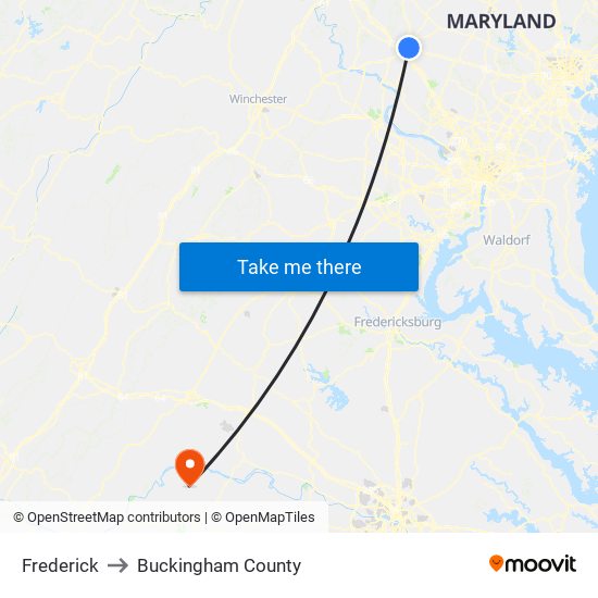 Frederick to Buckingham County map