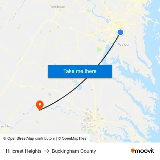 Hillcrest Heights to Buckingham County map