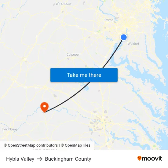 Hybla Valley to Buckingham County map