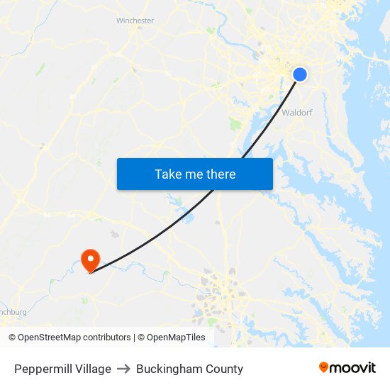 Peppermill Village to Buckingham County map