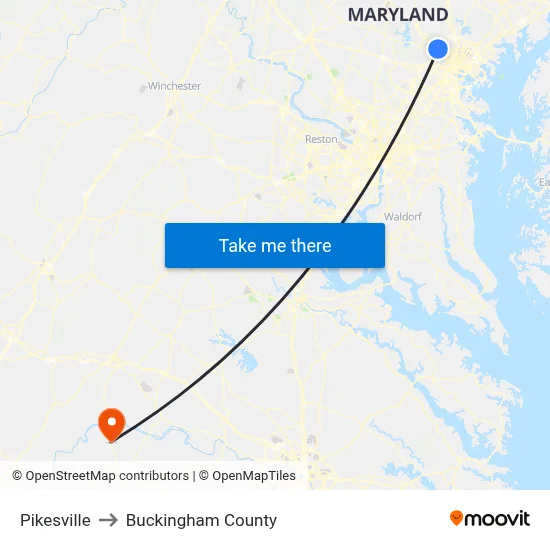 Pikesville to Buckingham County map
