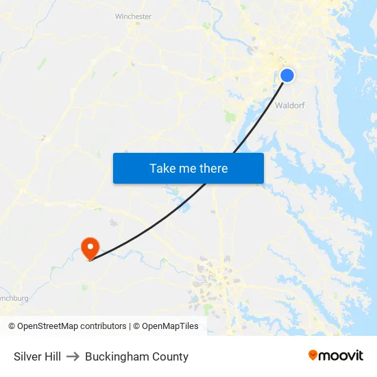 Silver Hill to Buckingham County map