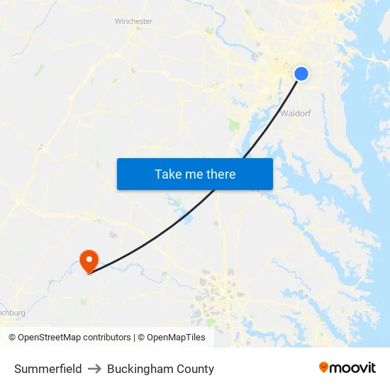 Summerfield to Buckingham County map