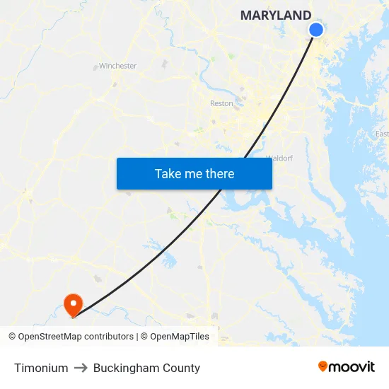 Timonium to Buckingham County map
