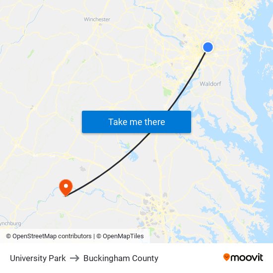 University Park to Buckingham County map